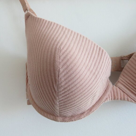 LOUNGE T-Shirt Bra in Ribbed Taupe Nude Comfort Neutral Minimalist - Size 34F - Picture 3 of 12